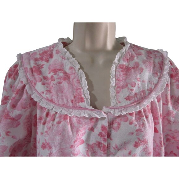 Modest Flannel Nightgown Pink Rose National Ladies M Missing Button Vintage GUC - Picture 5 of 13
